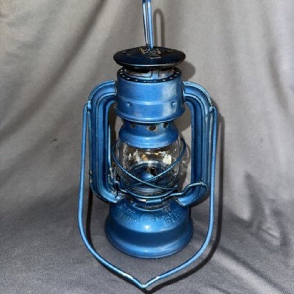 Vintage Blue Globe Brand No. 202 Lantern World Light MFY LTD Hong Kong 7.5" H